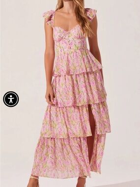 Astr Pink Floral Tiered High-Low Maxi Dress